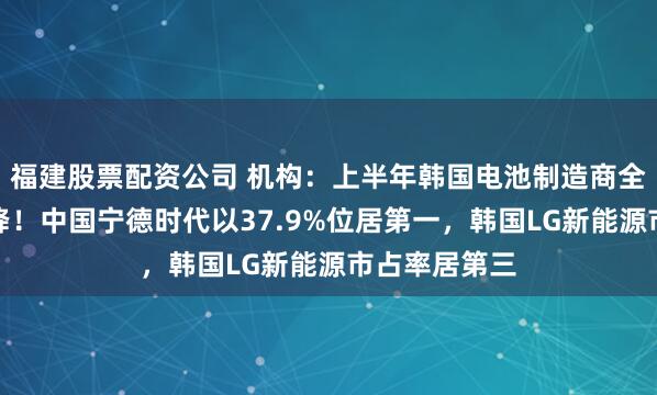 福建股票配资公司 机构：上半年韩国电池制造商全球市占率下降！中国宁德时代以37.9%位居第一，韩国LG新能源市占率居第三